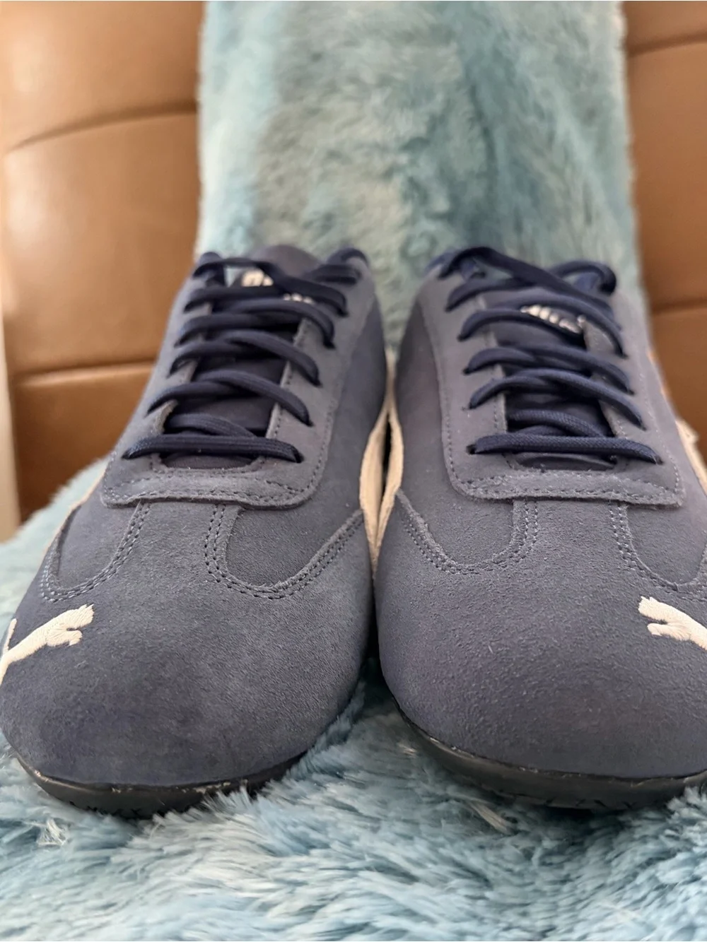 Puma Navy and Cream Suede Low-Profile Sneakers
